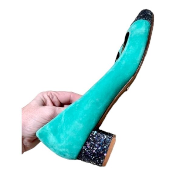 Schutz Teal Suede Cap Toe Heels with glitter Size 7 - Picture 2 of 8